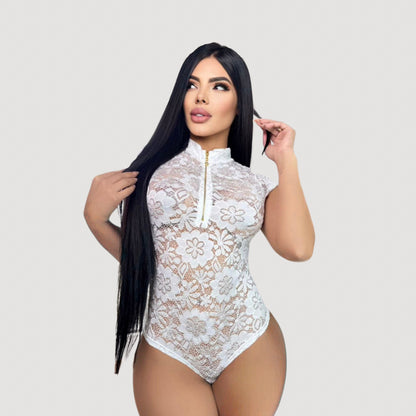 Women's Lace Bodysuit Top - Zipper Detail