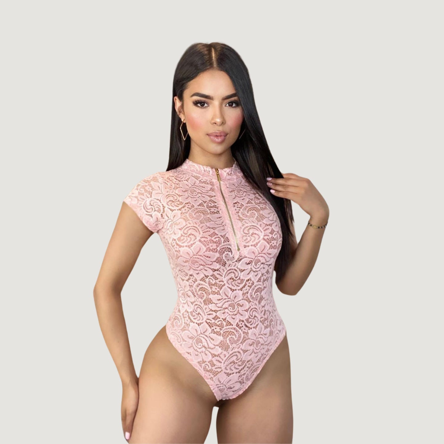 Women's Lace Bodysuit Top - Zipper Detail