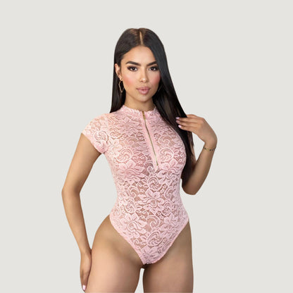 Women's Lace Bodysuit Top - Zipper Detail