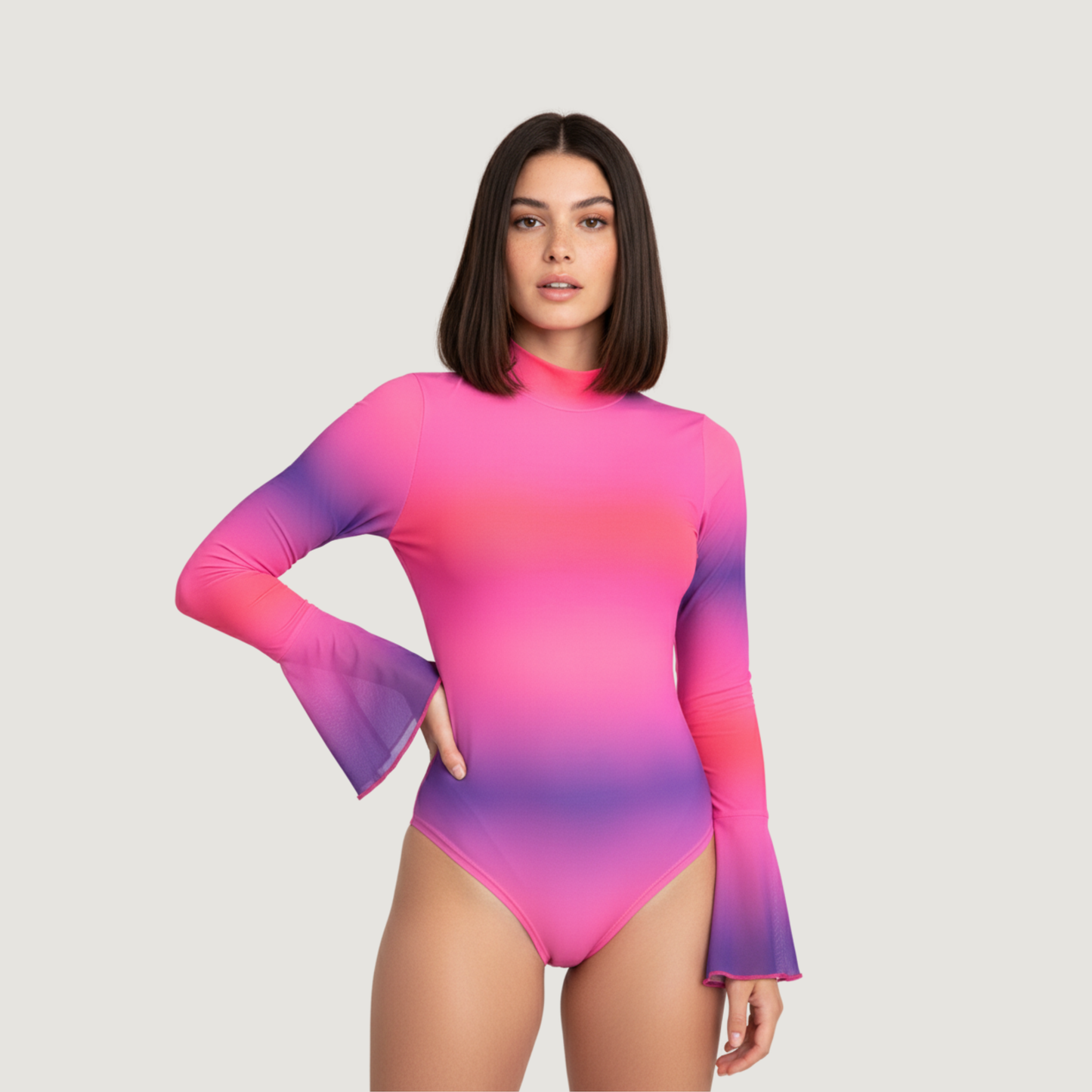 Bodysuits For Women - Mesh Bell Sleeves