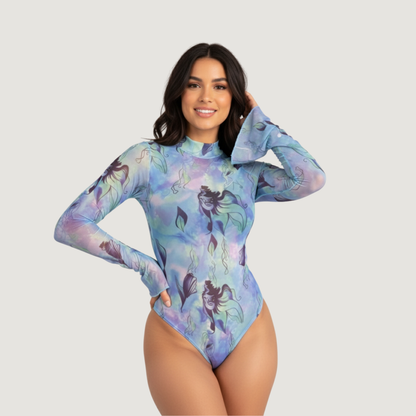 Bodysuits For Women - Mesh Bell Sleeves