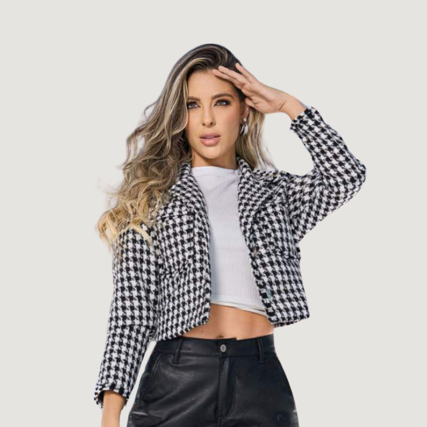 Chaqueta corta para mujer en pata de gallo