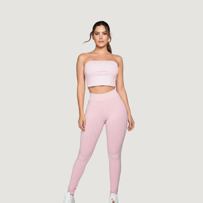 Conjunto de dos piezas de camiseta y leggings acanalados