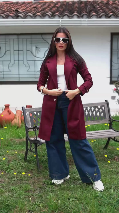 Burgundy Faux Suede Midi Coat