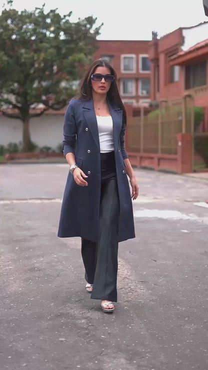 Tailored Long Coat with Flap Pockets