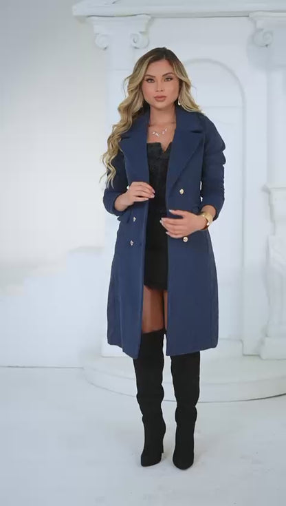 Blue Double-Breasted Wool Coat