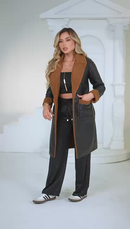 Faux Leather & Sherpa Coat